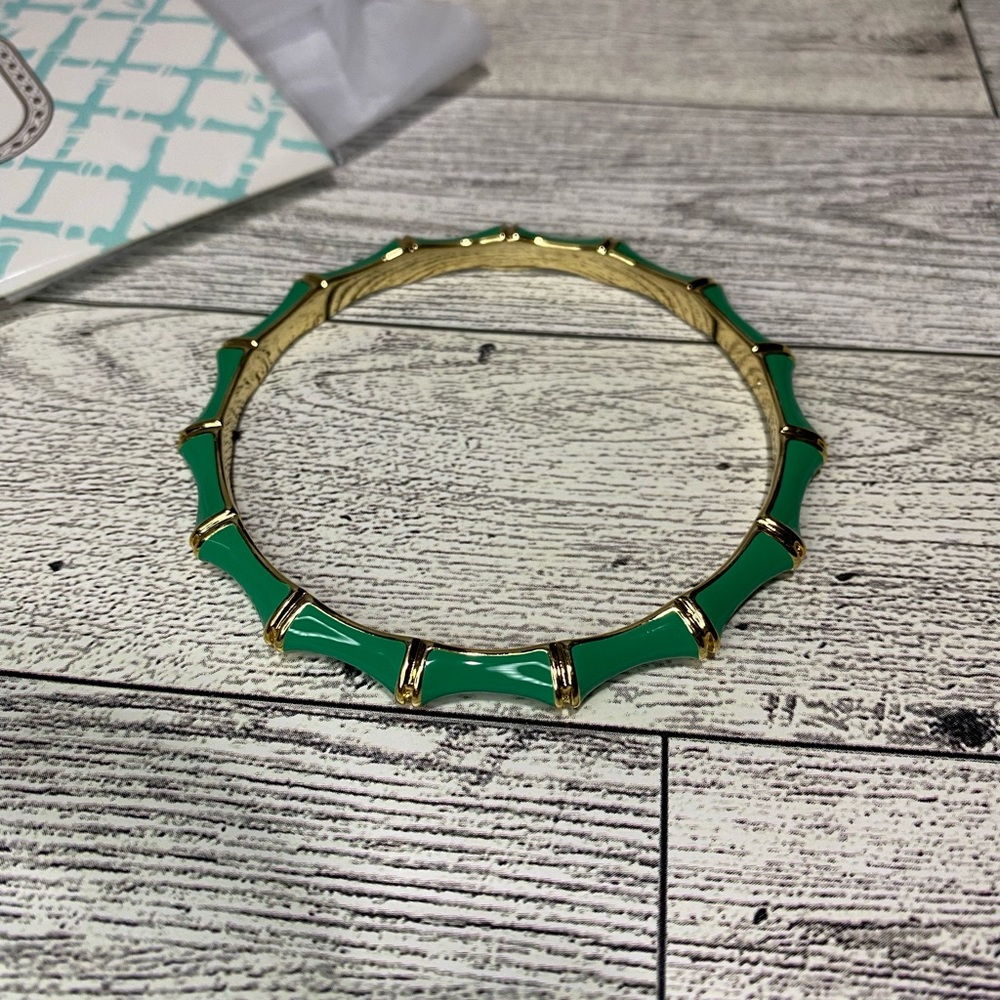 Stella & Dot Bangle Bracelet Enamel Julep Green and Gold NIB